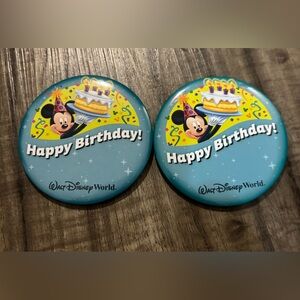 Walt Disney World Happy Birthday Button Pins Lot of 2 Brand New